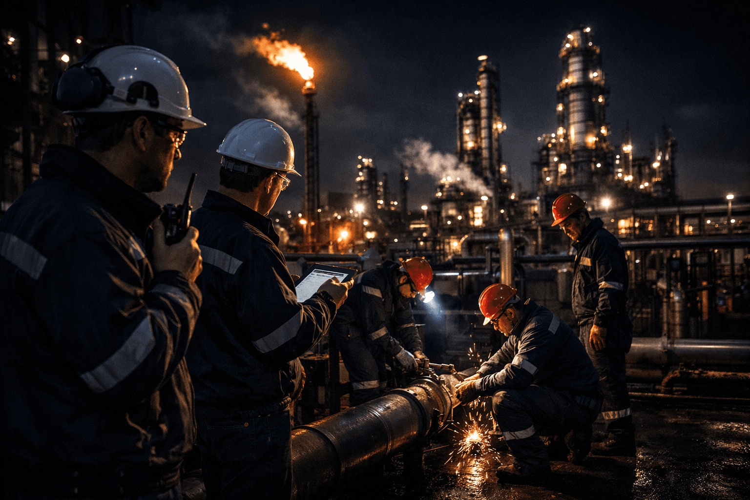 Petrol maintenance team at night